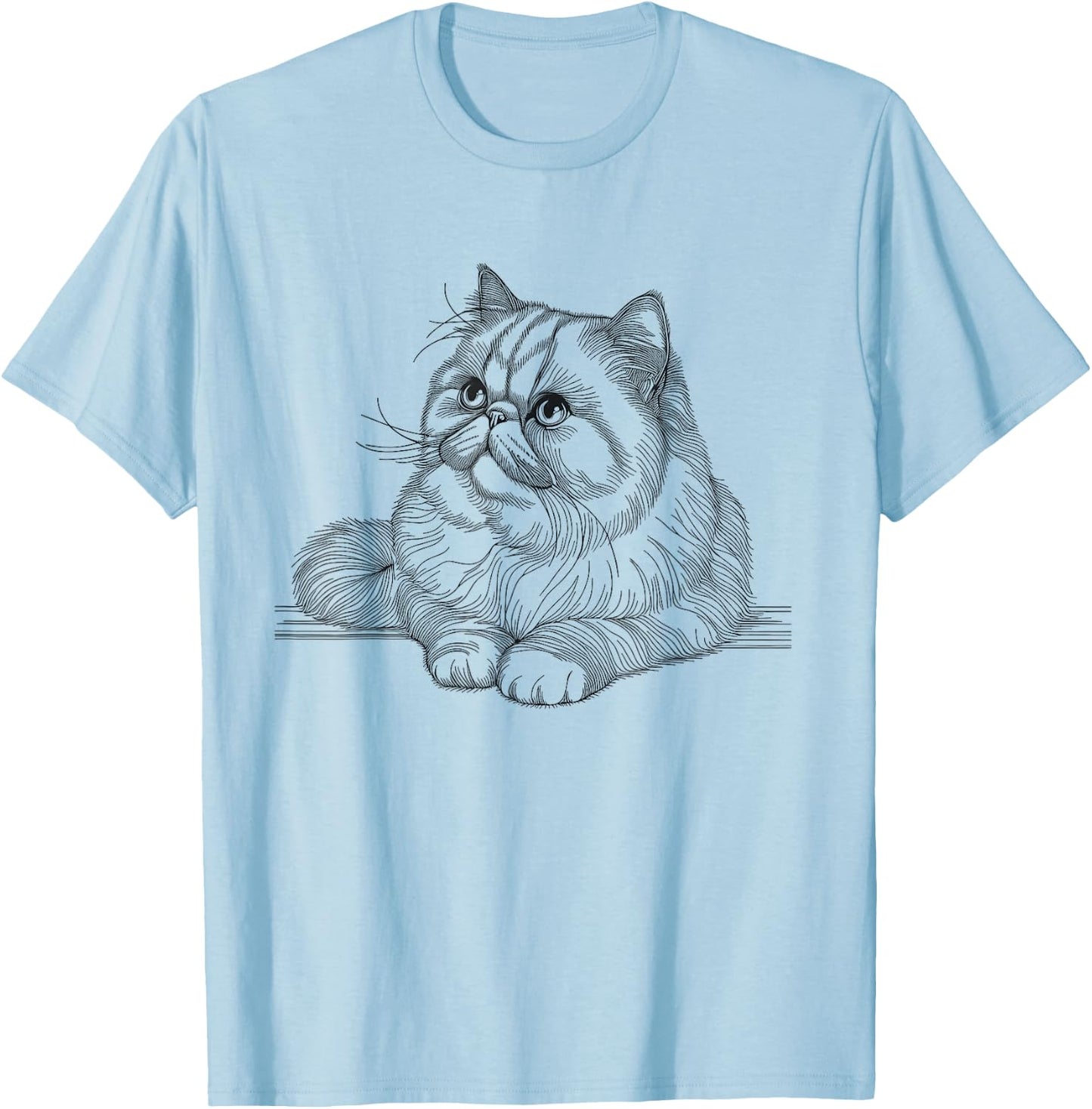 Exotic Shorthair Cat Line Art Design Women Girls Kids T-Shirt - T-Shirt | Light Blue