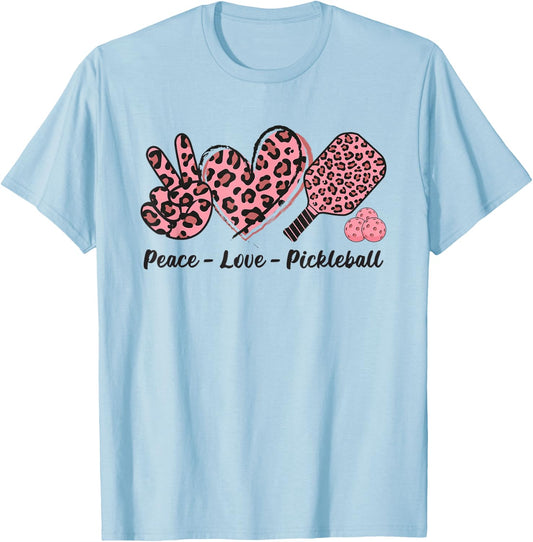 Peace Love Pickleball Ladies Cute Pickleball Player T-Shirt - T-Shirt | Light Blue