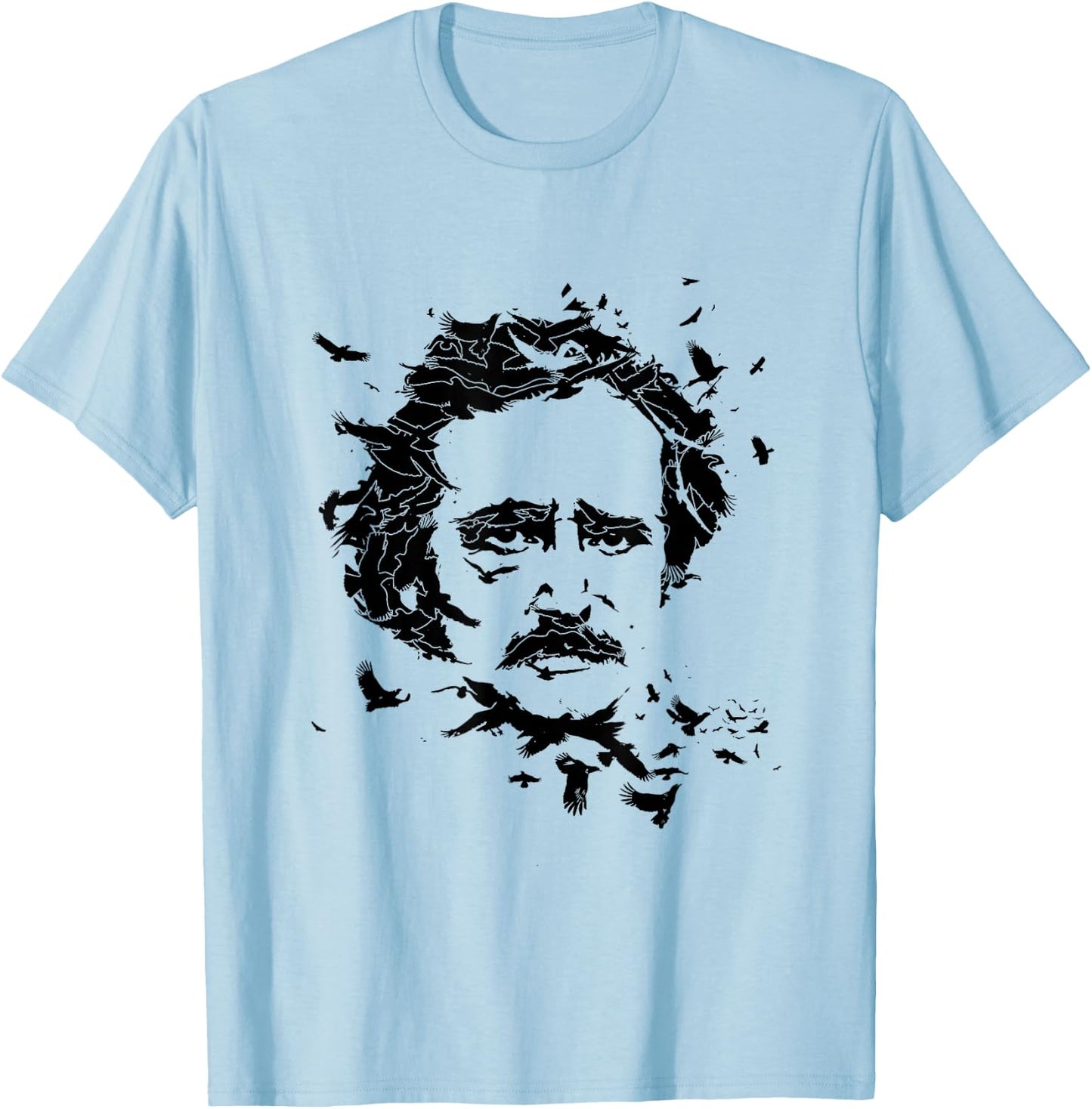 Edgar Allan Poe Raven Face Art Poem Tribute T-Shirt - T-Shirt | Light Blue