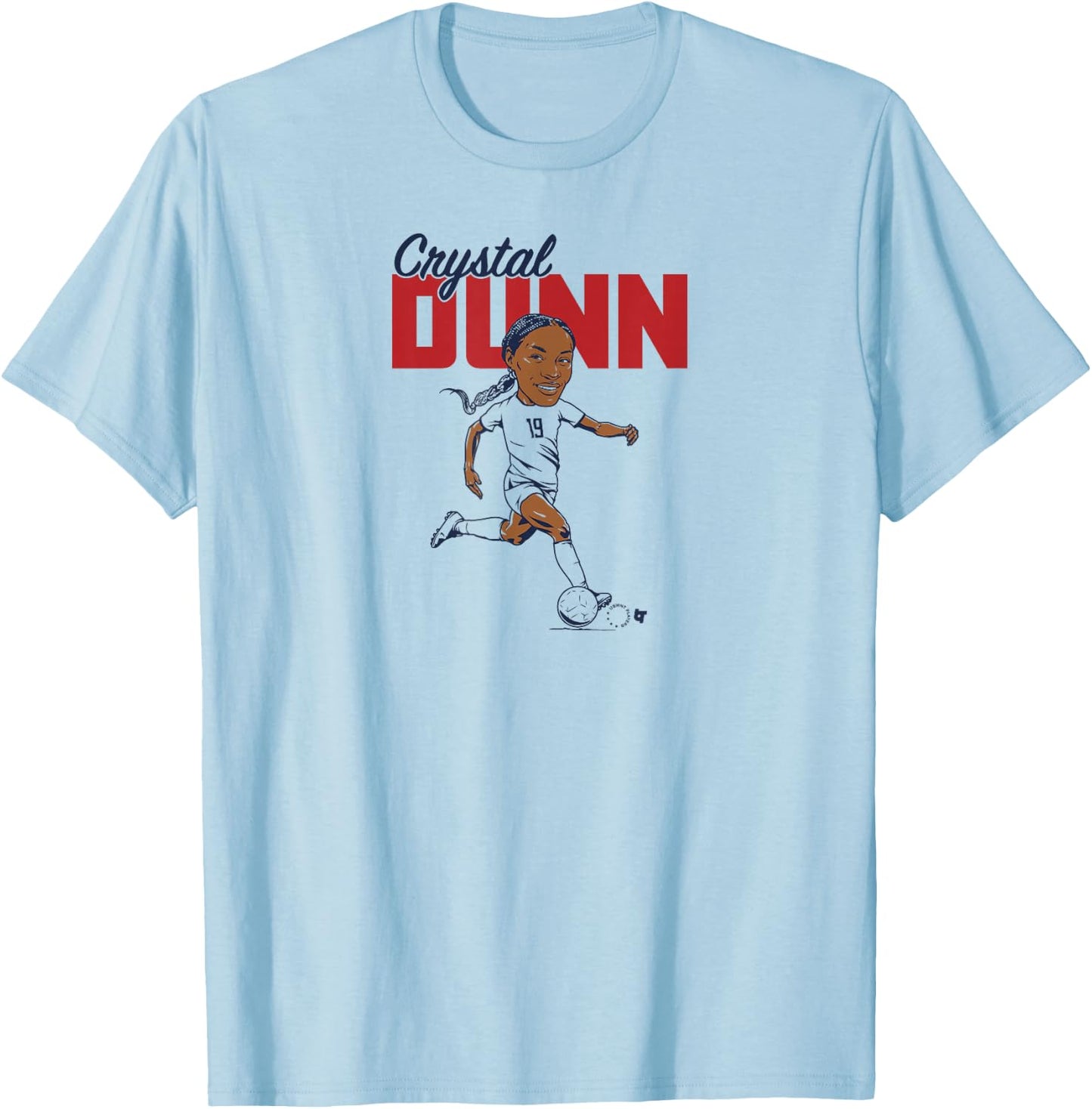 Crystal Dunn: Caricature - USWNT Players Association Soccer T-Shirt - T-Shirt | Light Blue