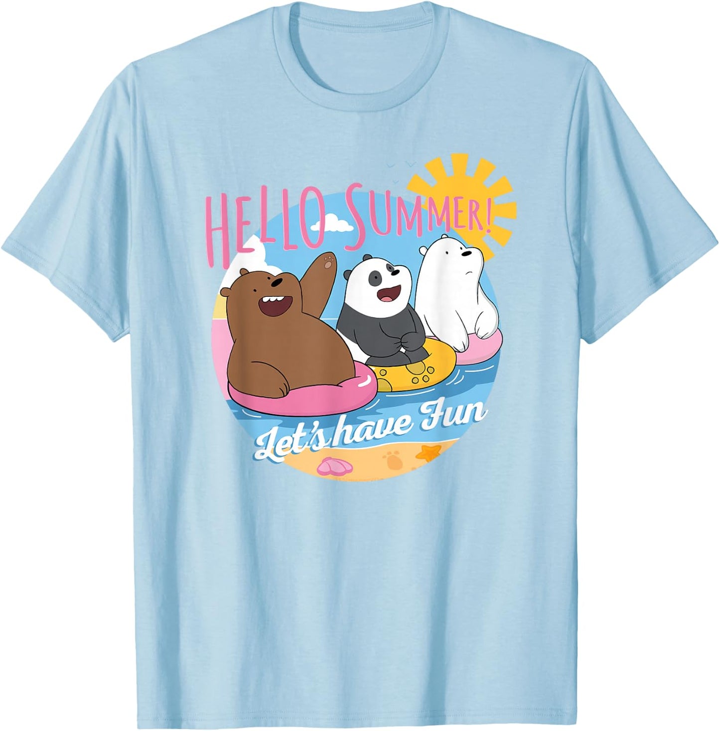We Bare Bears Hello Summer! Grizz Panda Ice Bear T-Shirt - T-Shirt | Light Blue