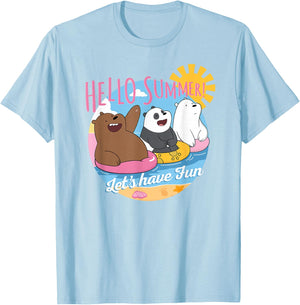 We Bare Bears Hello Summer! Grizz Panda Ice Bear T-Shirt - T-Shirt | Light Blue
