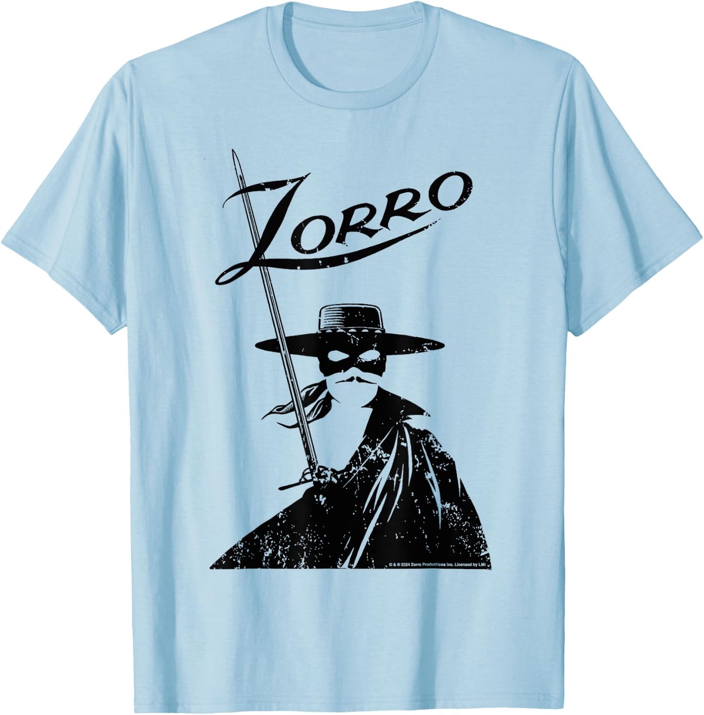 Zorro Sword Mask and Cape Silhouette , white, S T-Shirt - T-Shirt | Light Blue