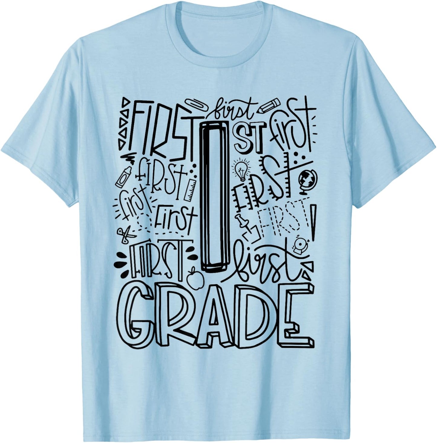 Back To School First Day of School Typography First Grade T-Shirt - T-Shirt | Light Blue