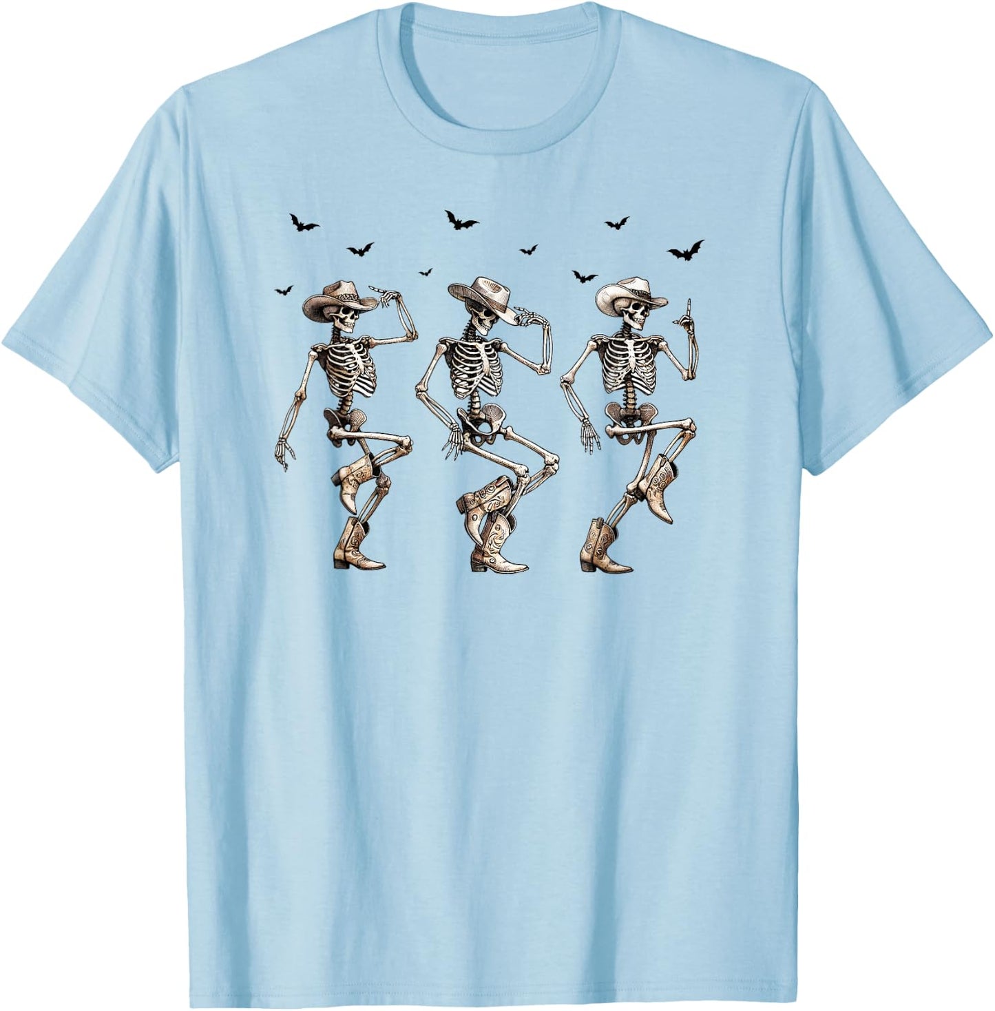 Cowboy Core, Dancing Skeletons, Country Cowgirl, Halloween T-Shirt - T-Shirt | Light Blue