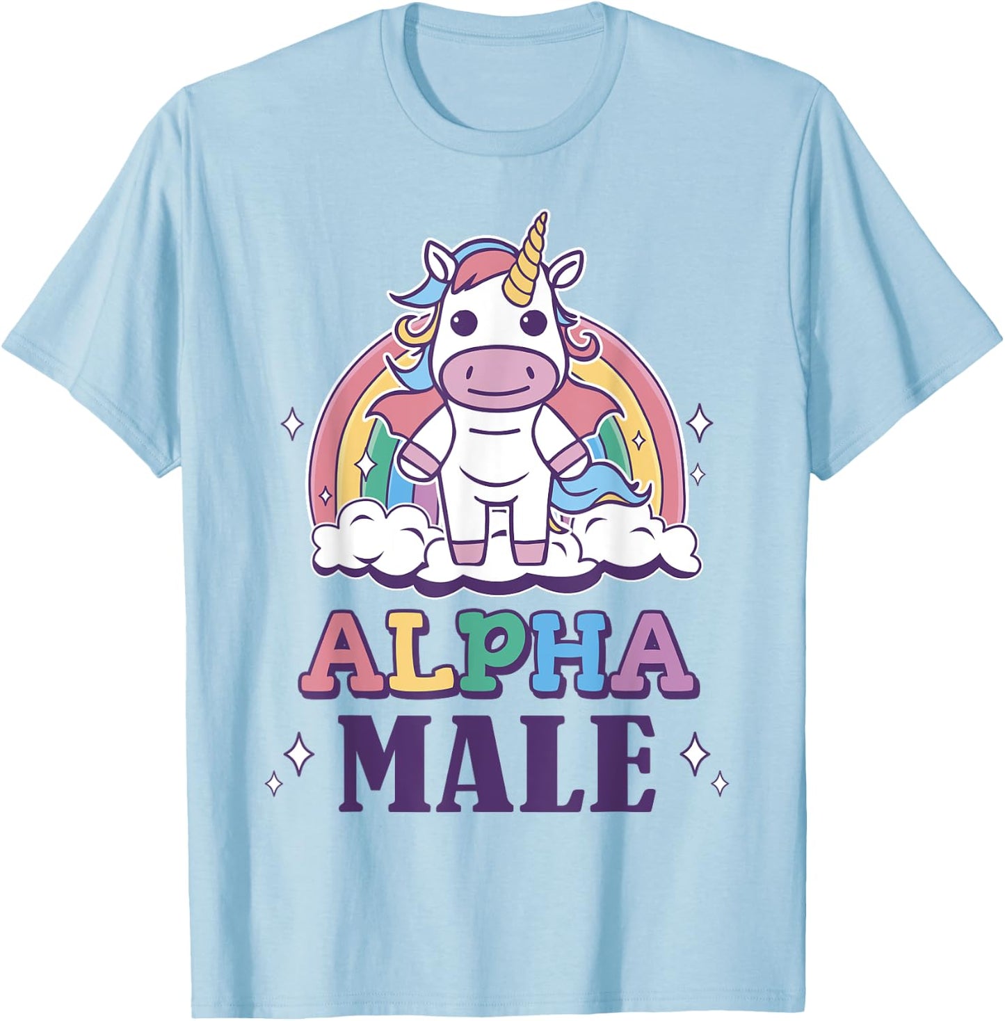 ALPHA MALE Ironic Unicorn Sarcasm Rainbow Funny Saying T-Shirt - T-Shirt | Light Blue