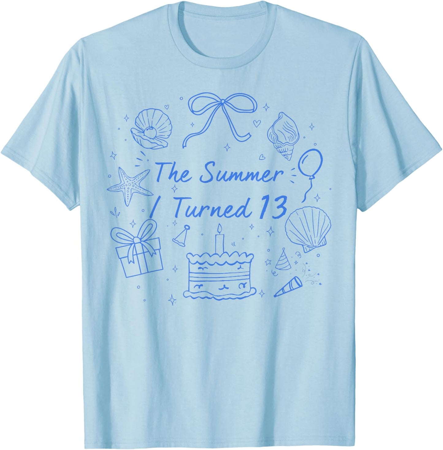 Summer I Turned 13 Coastal Bow Seashell 13th Birthday Girl T-Shirt - T-Shirt | Light Blue