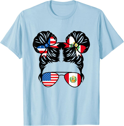 Half American Half Peruvian Girl USA Peru Flag Patriot