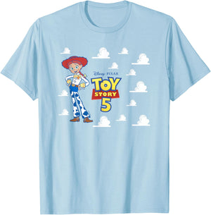 Disney Pixar Toy Story 5 Jessie and Logo Poster with Clouds T-Shirt - T-Shirt | Light Blue