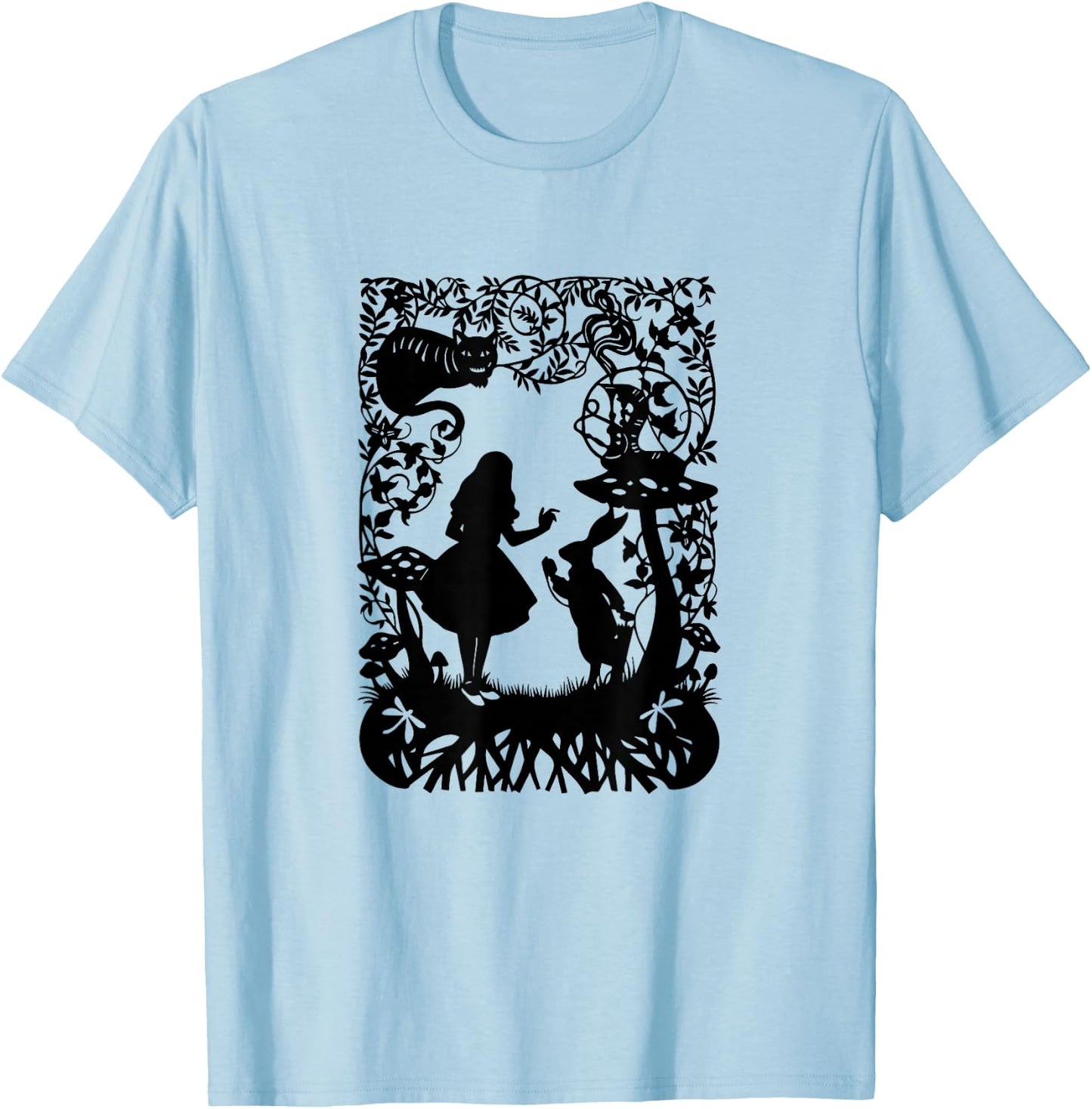 Alice im Wunderland mit Katze und Hase T-Shirt - T-Shirt | Light Blue