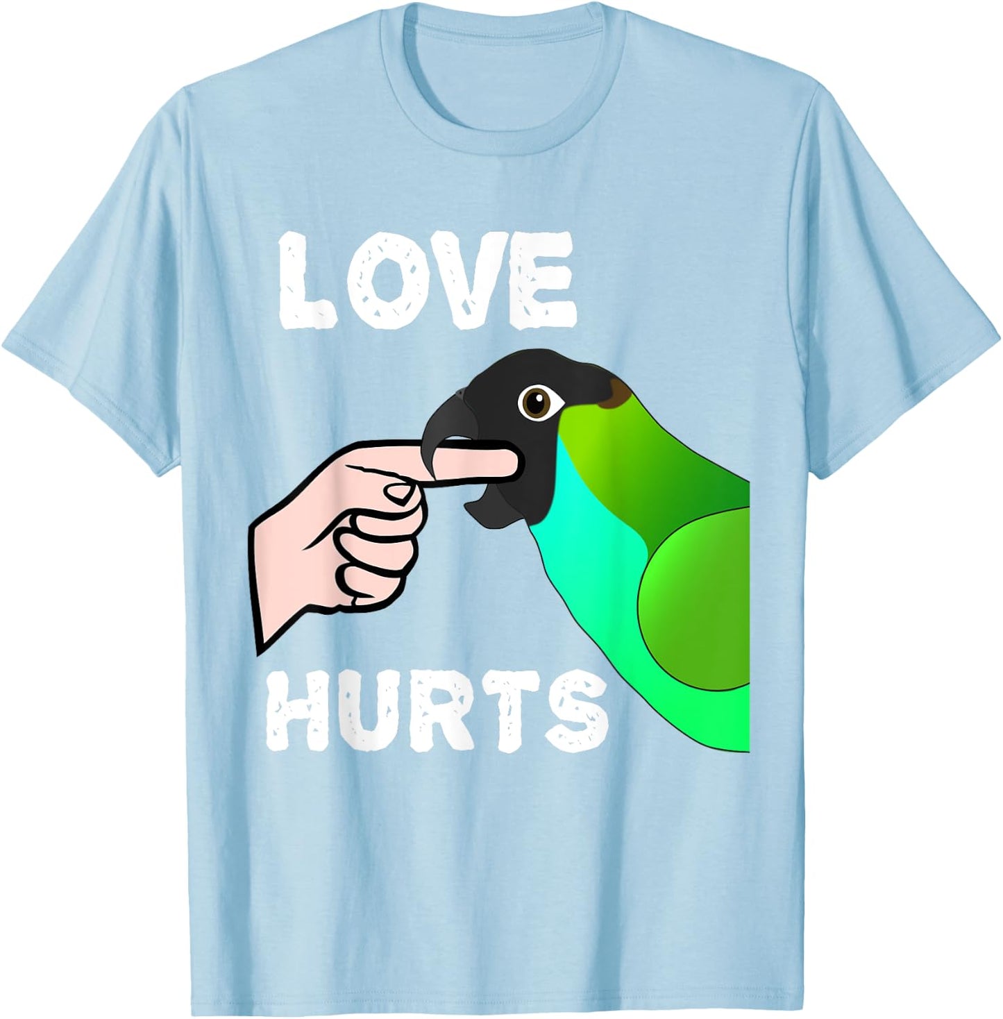 Love Hurts Nanday Conure Parrot T-Shirt - T-Shirt | Light Blue
