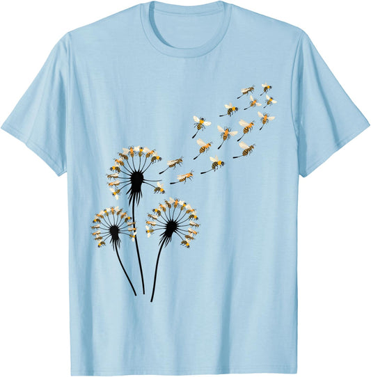 Bee Shirts Dandelion Bee Shirt for Bee Lover | Blue Floral T-Shirt - T-Shirt | Light Blue