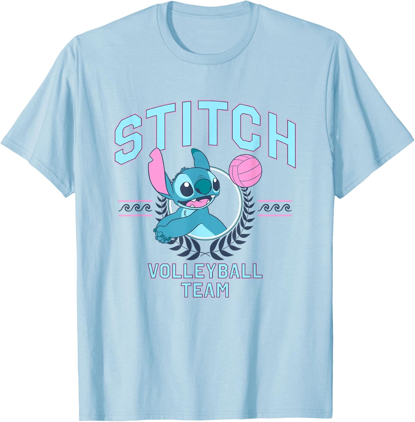Disney Lilo & Stitch Volleyball Team Cute Stitch Chest Logo T-Shirt - T-Shirt | Light Blue