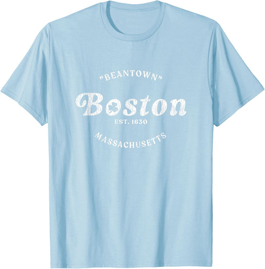 Vintage Boston Irish Beantown, Green Shamrock T-Shirt - T-Shirt | Light Blue