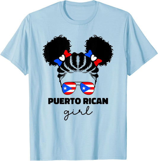 Puerto Rican Girl For Little Kids Girls Puerto Rico PR Flag T-Shirt - T-Shirt | Light Blue