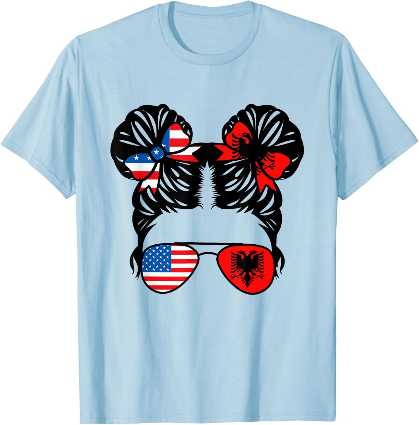 Half American Half Albanian Girl USA Albania Flag Patriot T-Shirt - T-Shirt | Light Blue