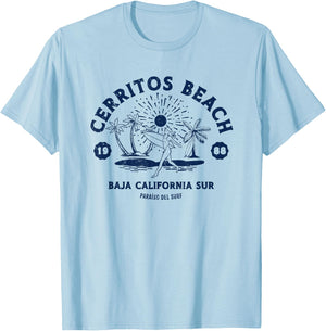 Retro Surfing Cerritos Beach Baja California Sur Surfer T-Shirt - T-Shirt | Light Blue