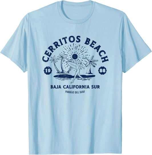 Retro Surfing Cerritos Beach Baja California Sur Surfer T-Shirt - T-Shirt | Light Blue