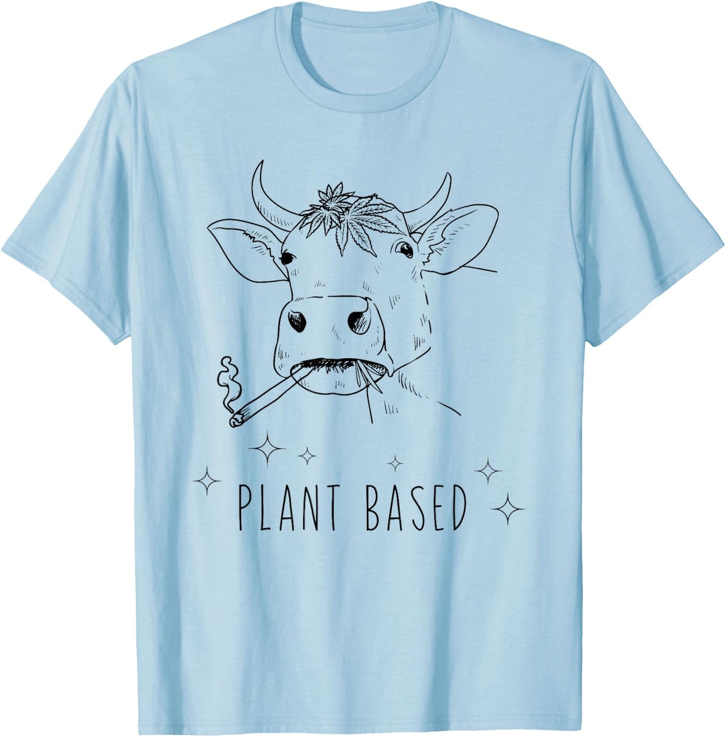 Funny Plant Based Marijuana Cow Stoner Weed T-Shirt - T-Shirt | Light Blue