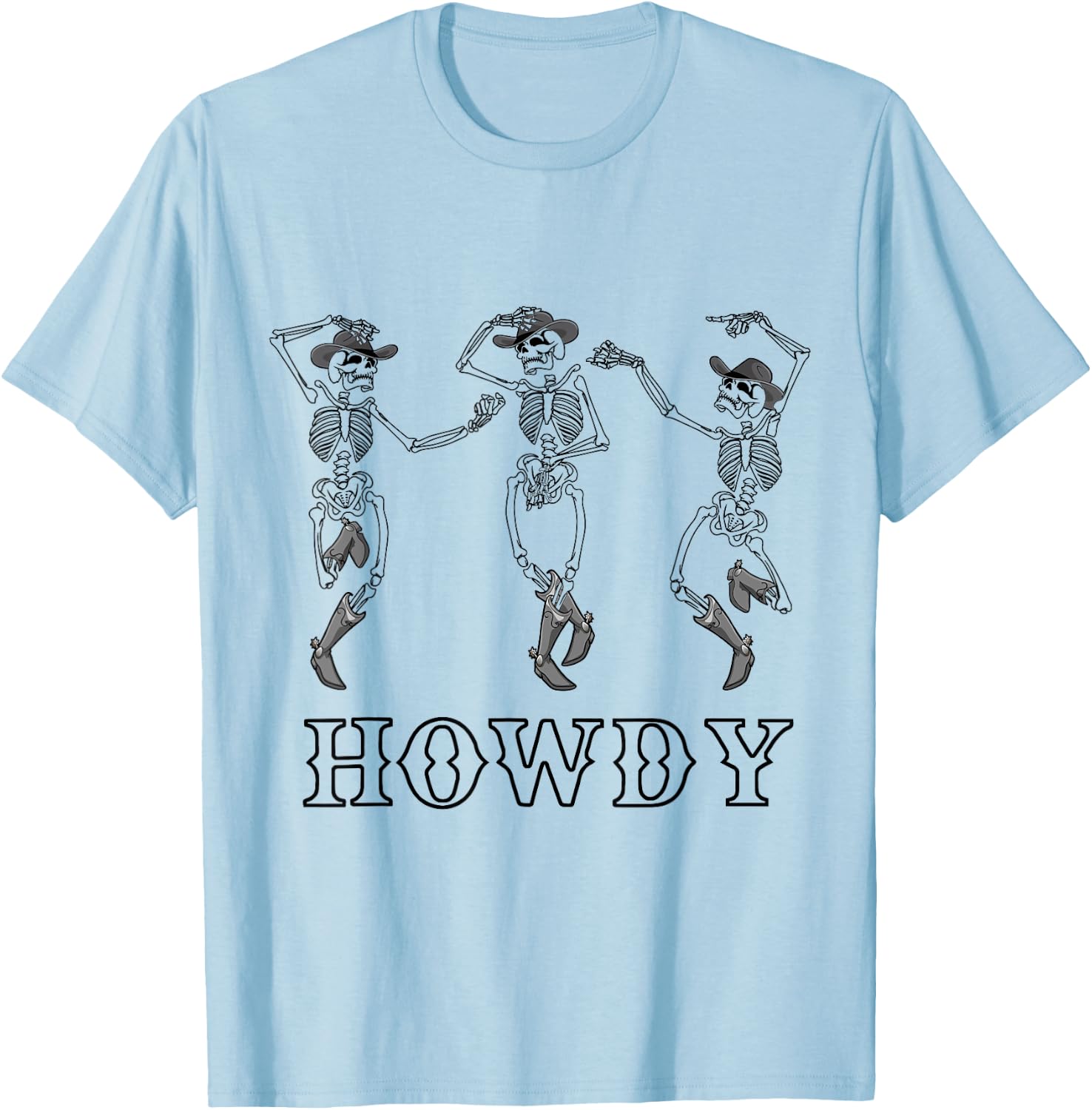 Retro Howdy Skeleton Cowgirl Dancing Cowboy Boots Horse T-Shirt - T-Shirt | Light Blue