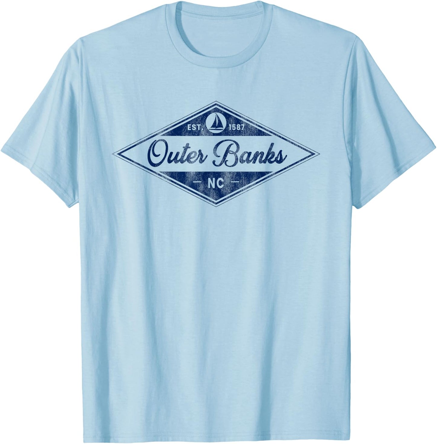 Vintage Outer Banks Est 1587 OBX North Carolina NC Boating T-Shirt - T-Shirt | Light Blue