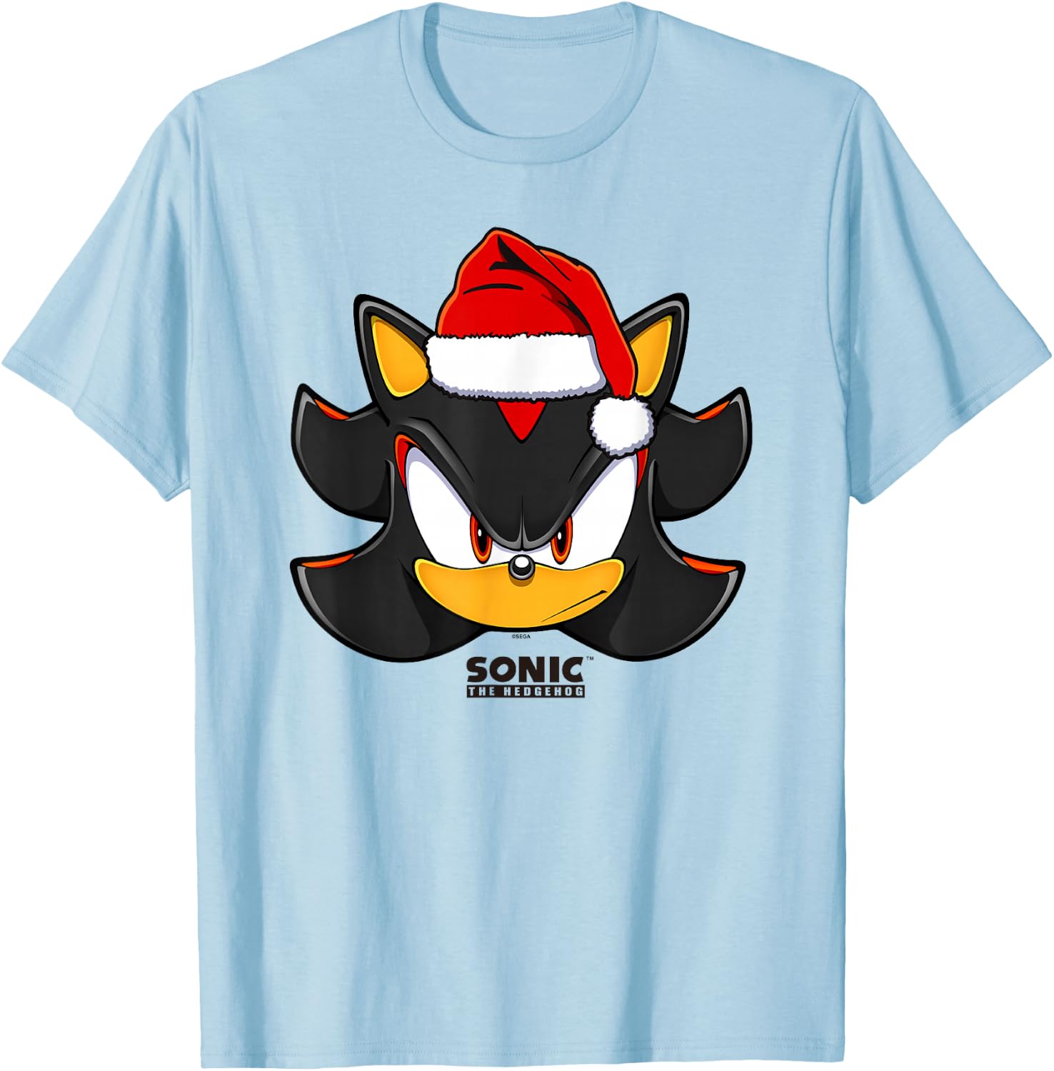 Sonic The Hedgehog Christmas Shadow Santa's Hat Portrait T-Shirt - T-Shirt | Light Blue