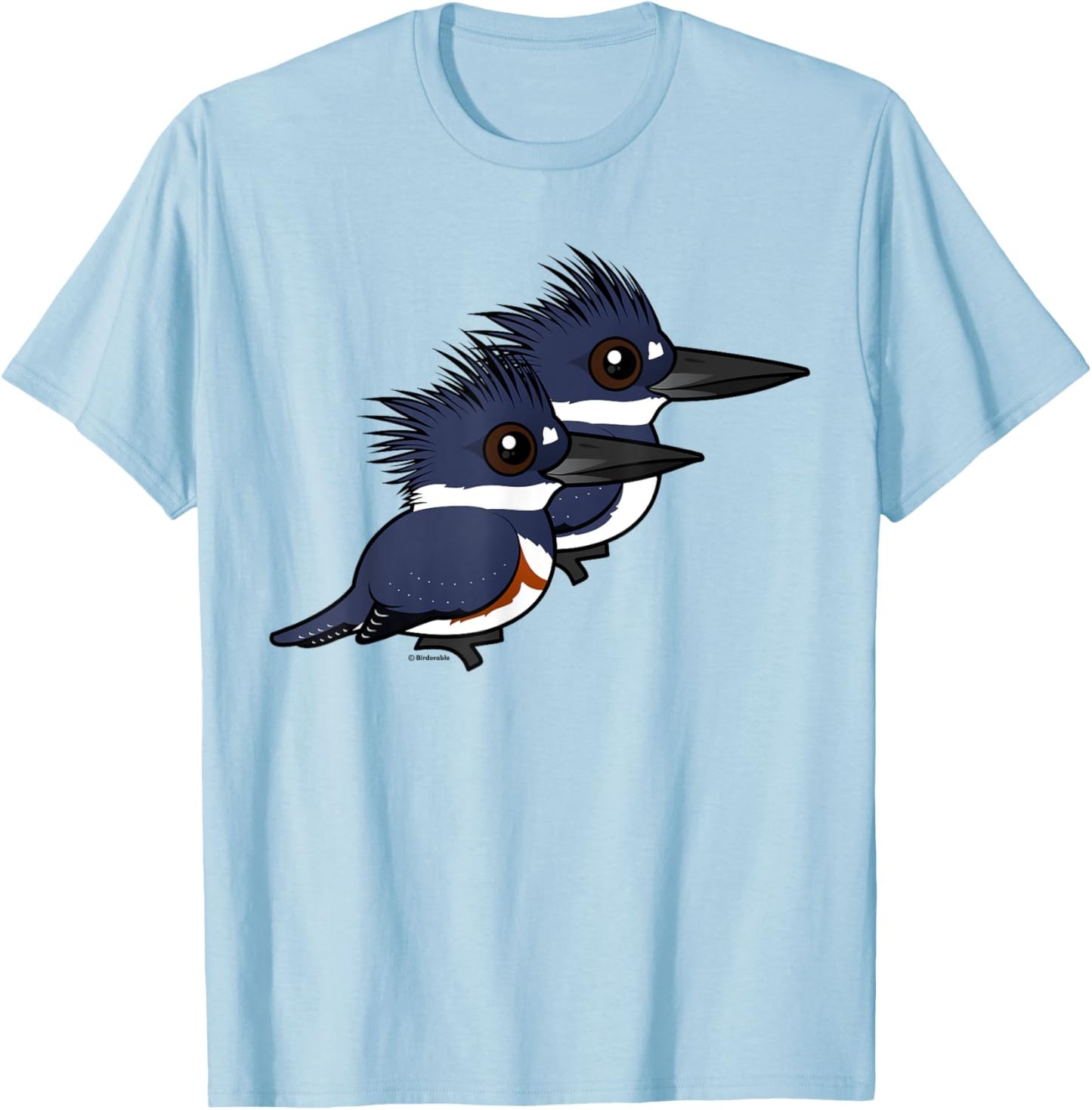 Cute Cartoon Belted Kingfisher Pair Birdorable T-Shirt - T-Shirt | Light Blue