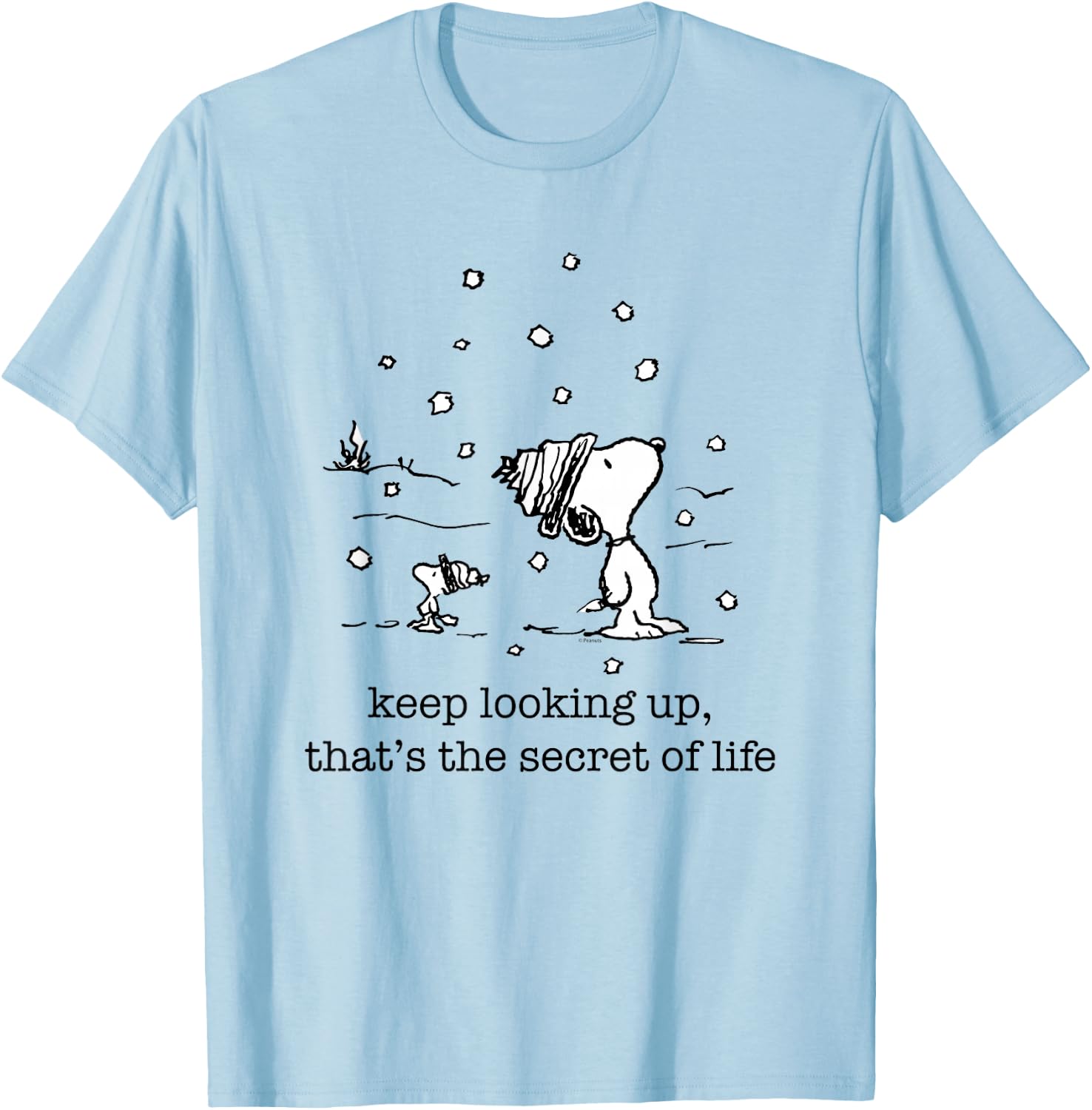 Peanuts Snoopy and Woodstock Christmas Snowfall , white, S T-Shirt - T-Shirt | Light Blue