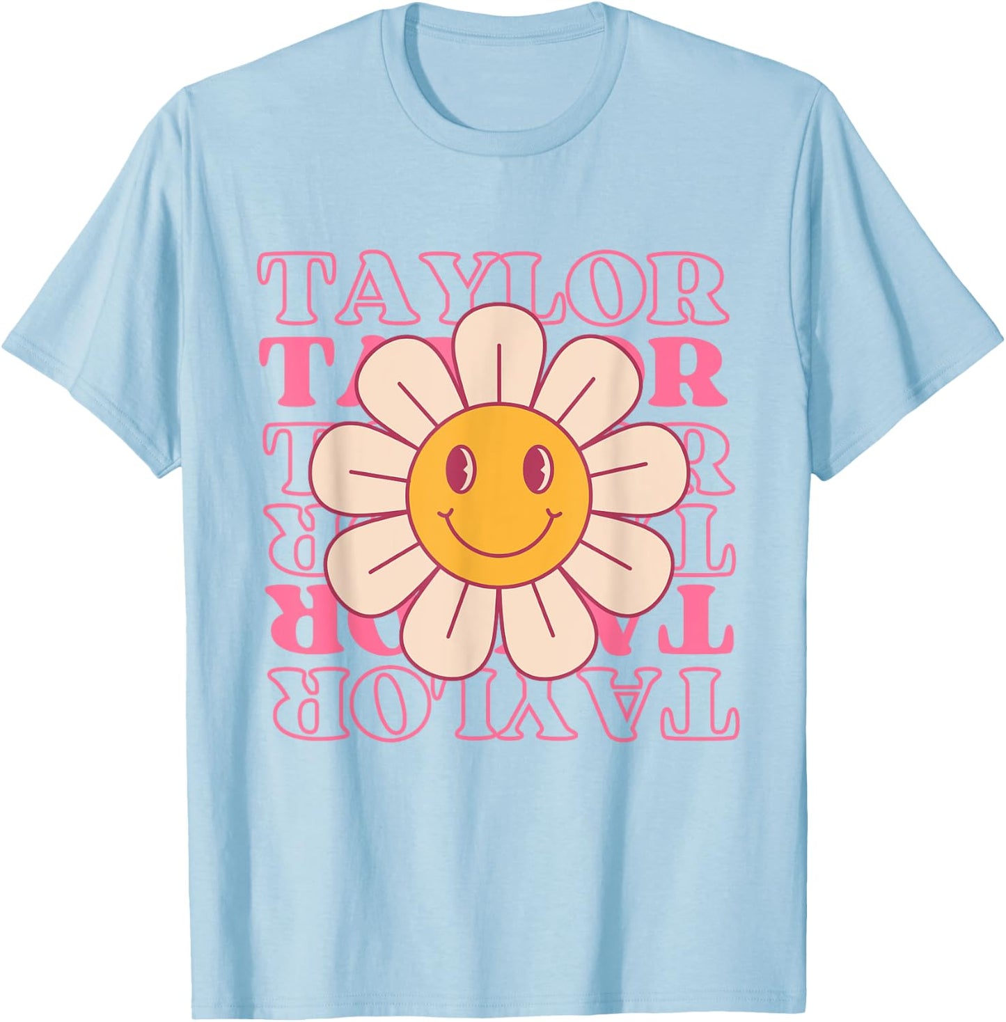 Girl Retro TAYLOR First Name Personalized Groovy Birthday T-Shirt - T-Shirt | Light Blue