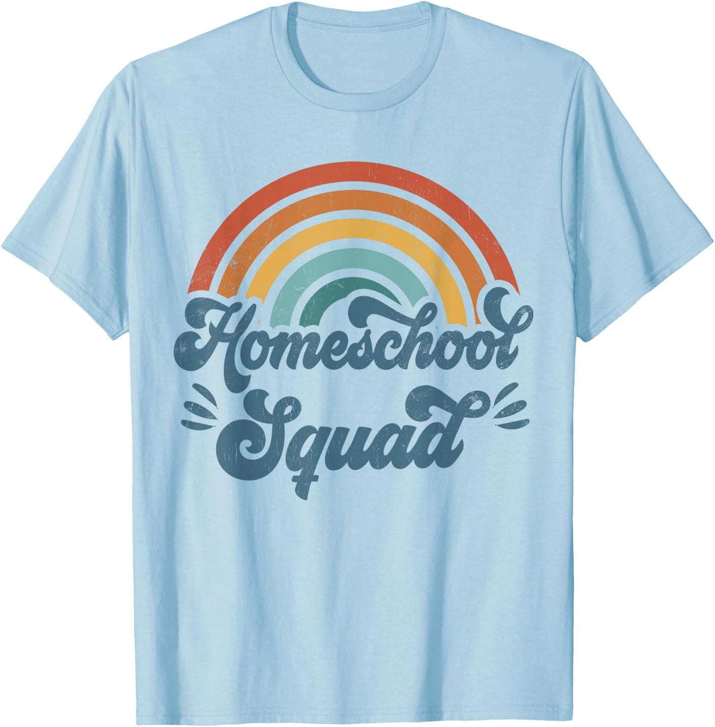 Funny Matching Homeschool Mom Retro Groovy Homeschool Squad T-Shirt - T-Shirt | Light Blue