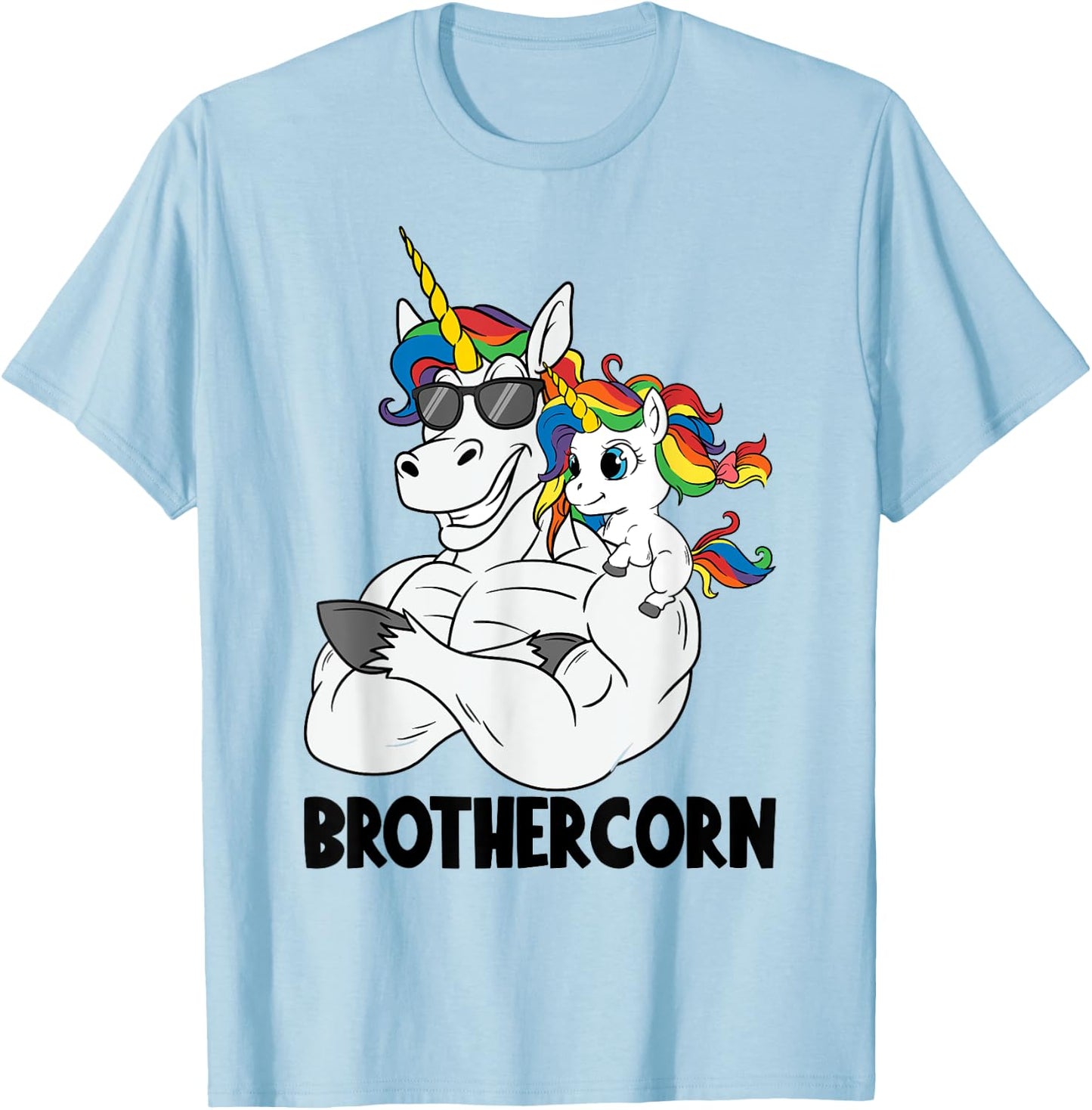 Brothercorn Brother Muscle Unicorn Holding Baby Sister Girl T-Shirt - T-Shirt | Light Blue