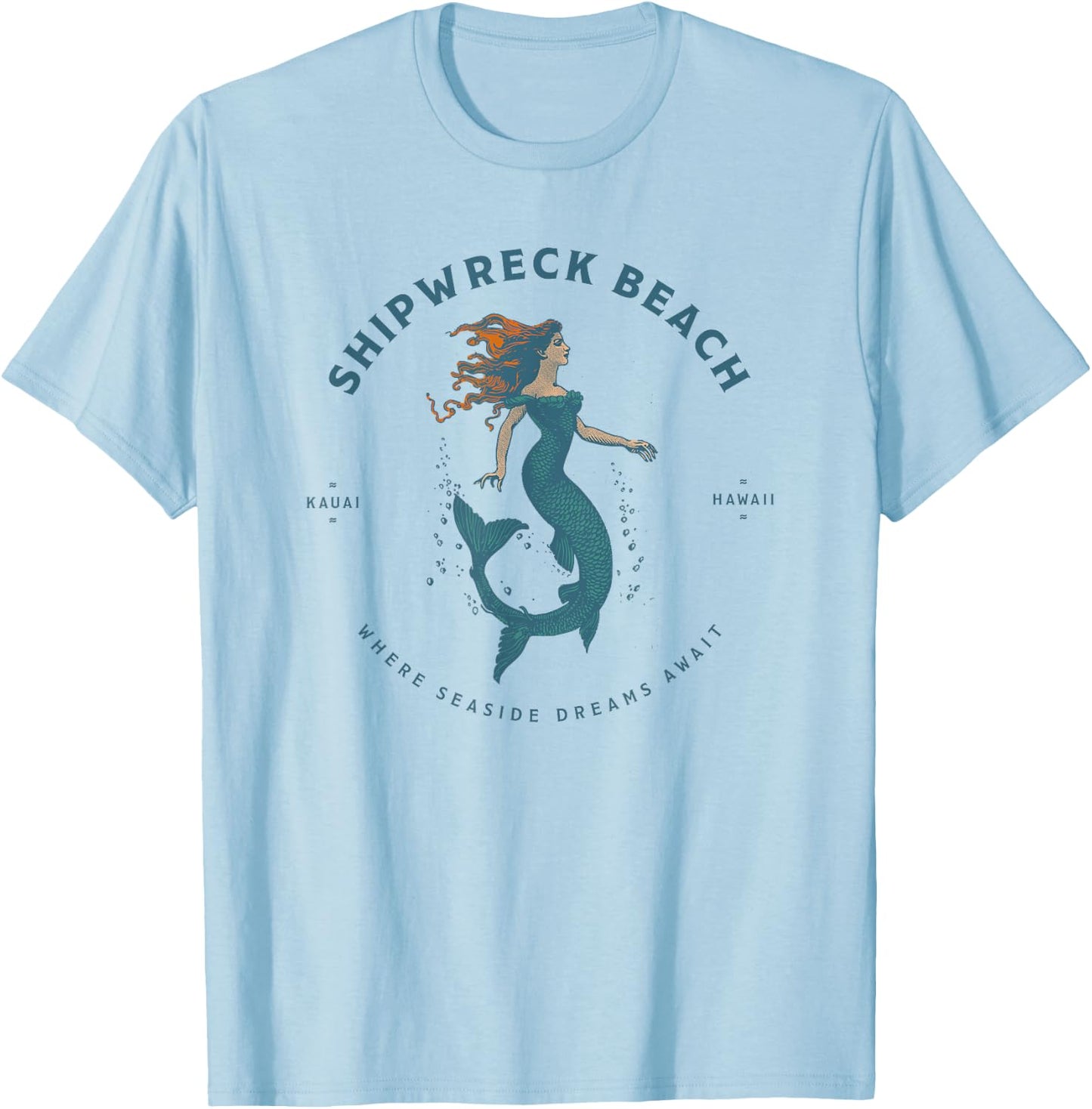 Shipwreck Beach Kauai Hawaii Retro Vintage Mermaid T-Shirt - T-Shirt | Light Blue
