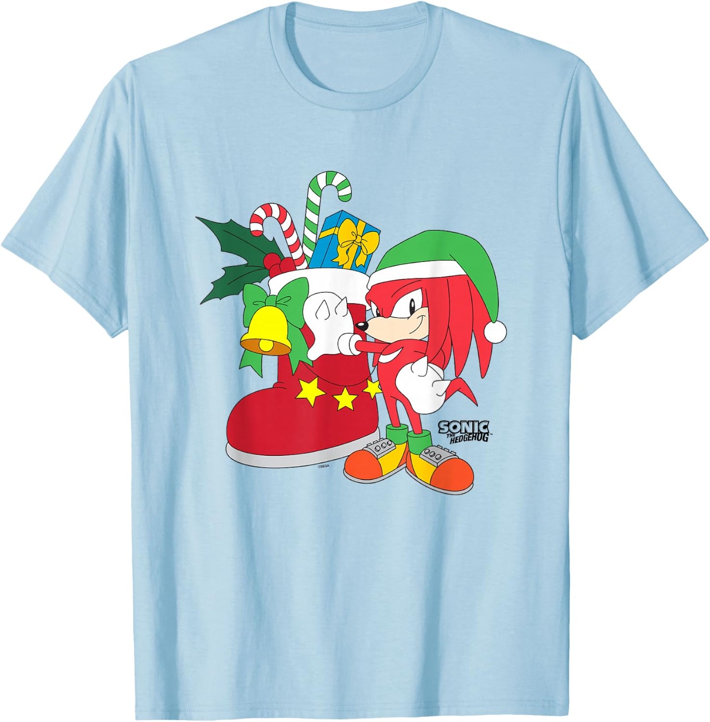 Sonic The Hedgehog Christmas Knuckles The Echidna Presents T-Shirt - T-Shirt | Light Blue