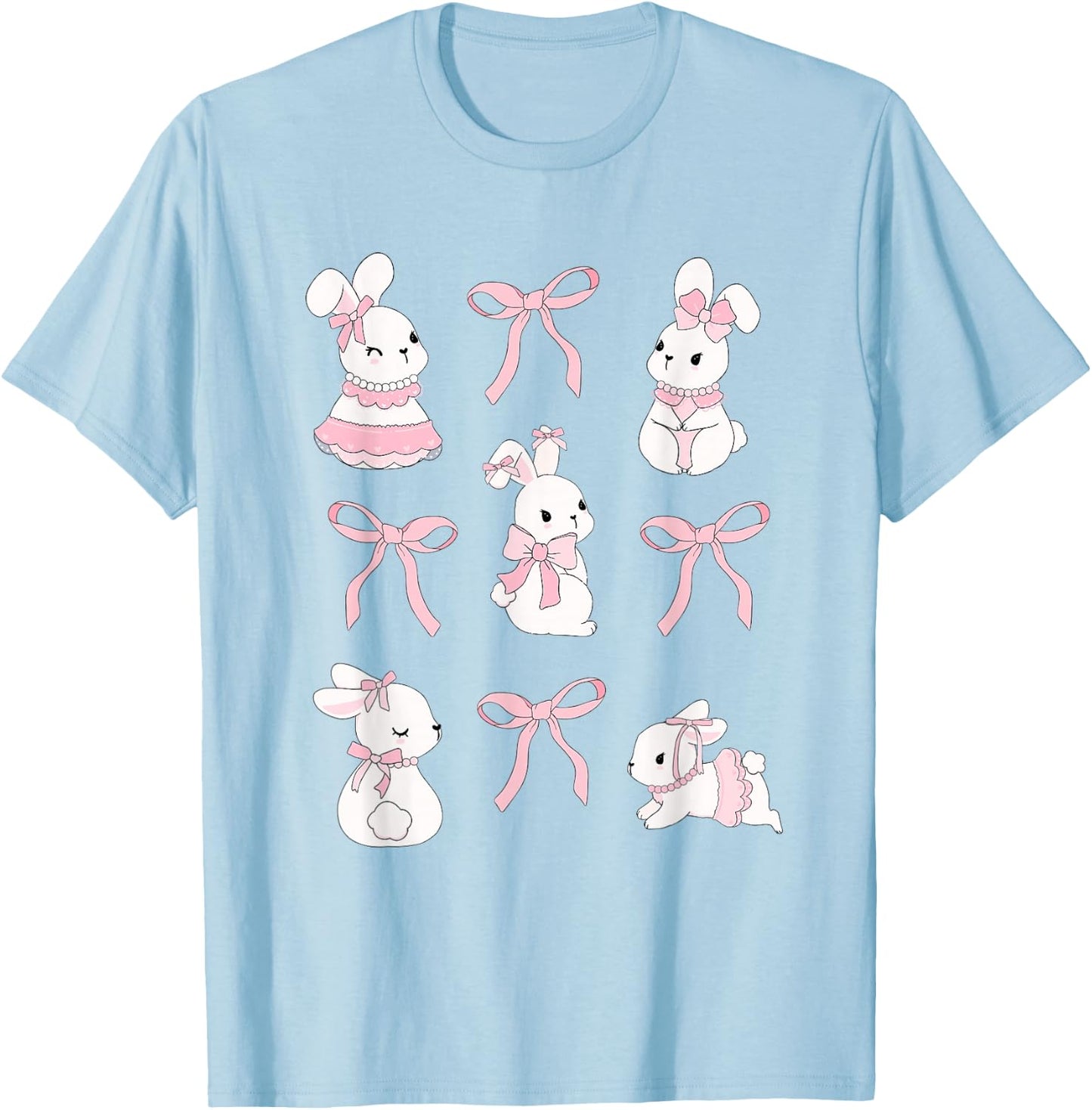Cute Coquette Easter Bunny Pink Bows Aesthetic Girly T-Shirt - T-Shirt | Light Blue