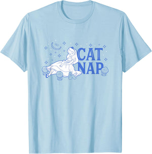 Disney Alice in Wonderland Cat Nap Surrounded by Pansies T-Shirt - T-Shirt | Light Blue