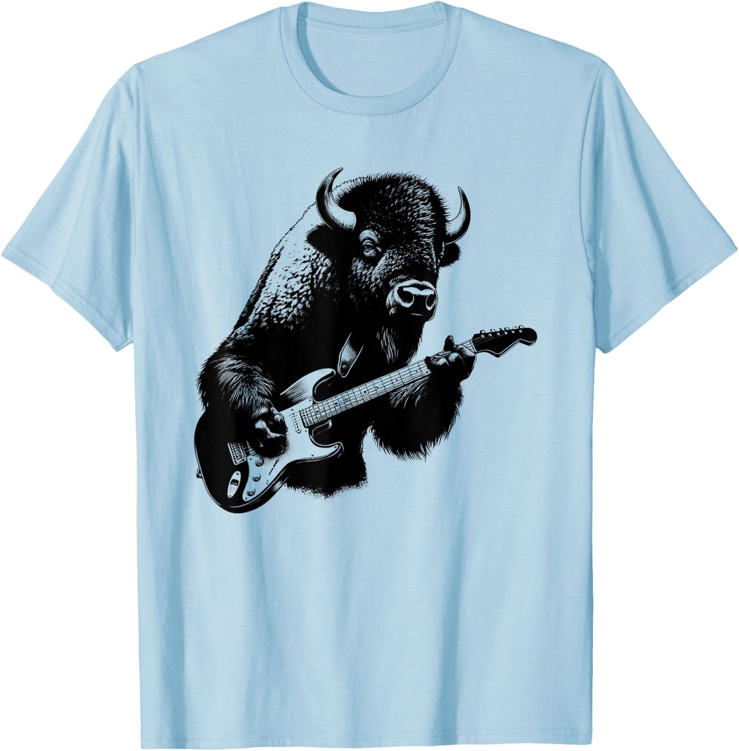 Bison Playing Electric Guitar Rock Star Guitarist T-Shirt - T-Shirt | Light Blue