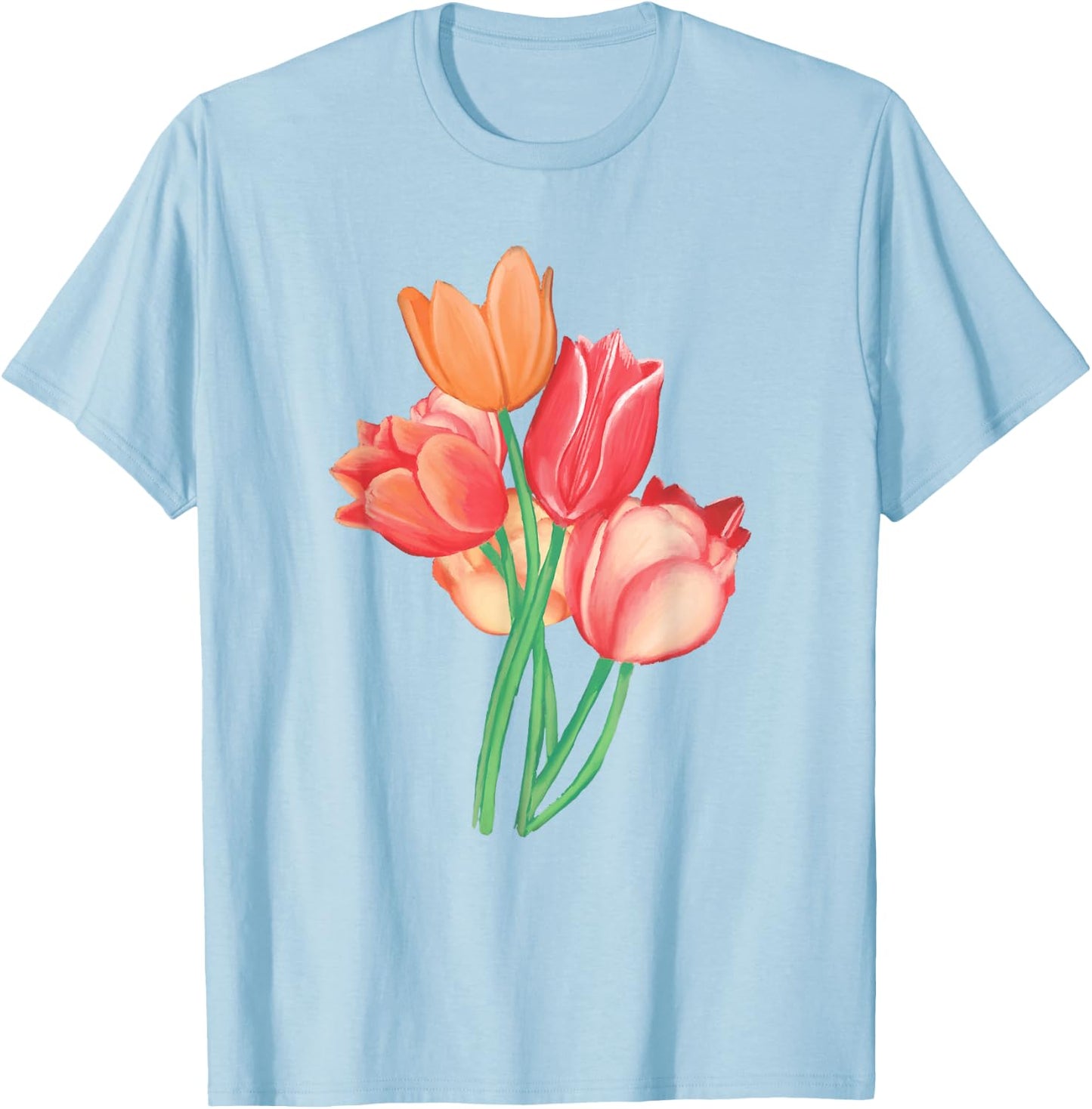 Tulip Watercolor Flower Nature Bouquet Flora T-Shirt - T-Shirt | Light Blue