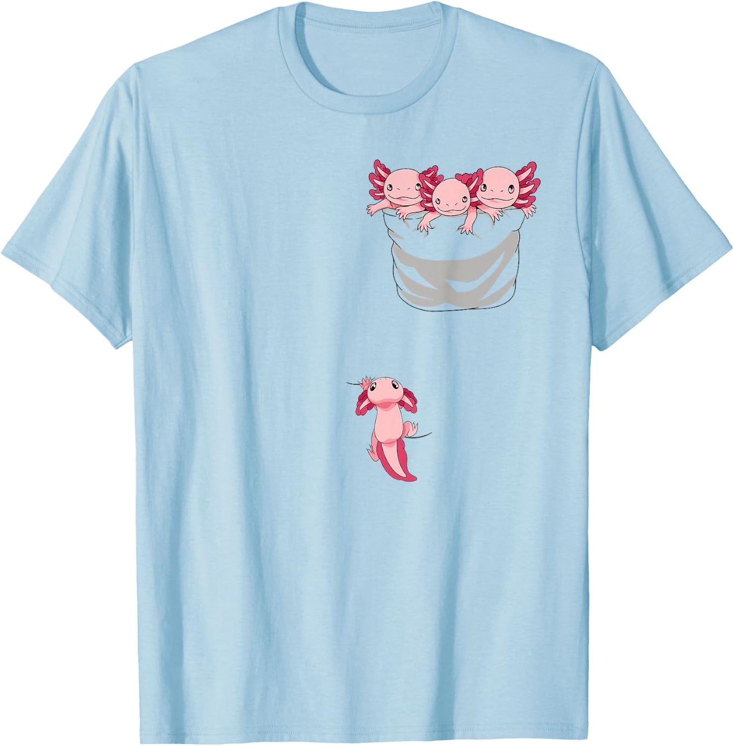 Axolotl Shirts for Girls Women Kid Axolotl Playing in Pocket T-Shirt - T-Shirt | Light Blue