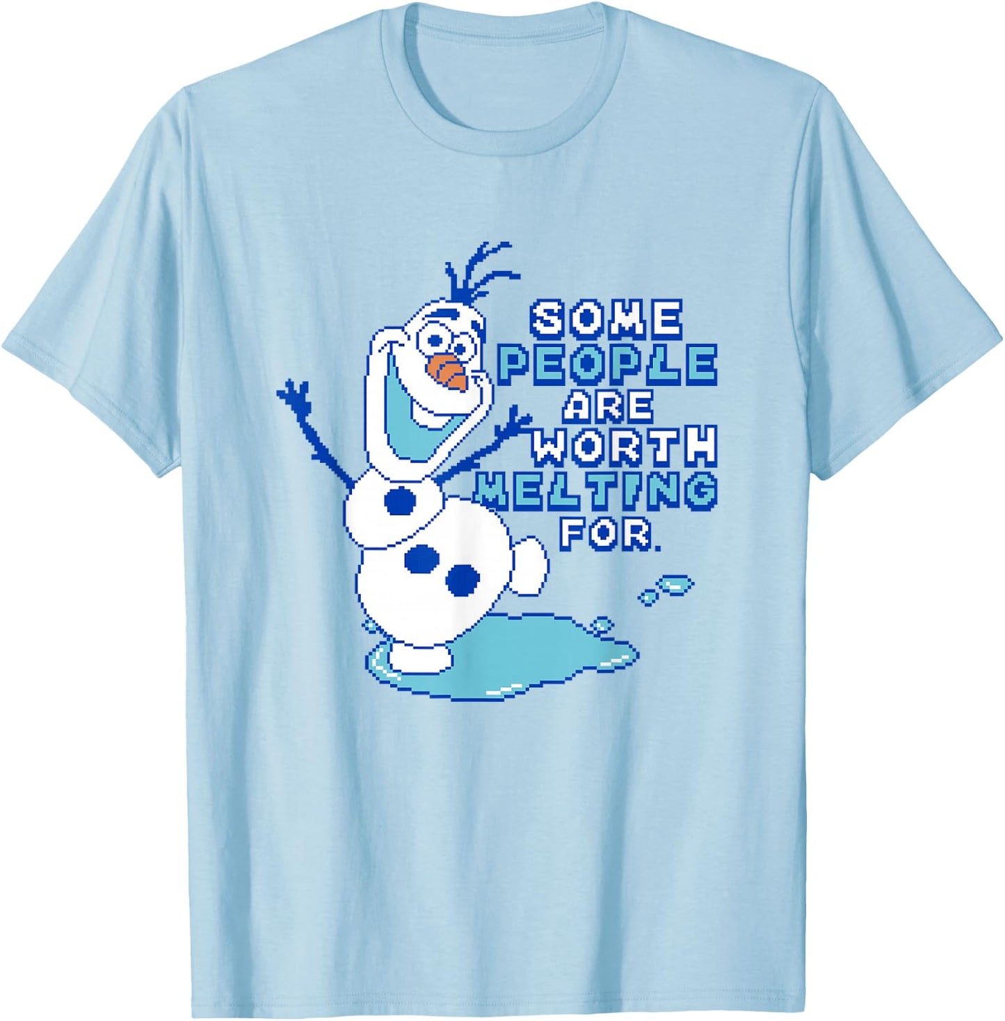 Disney Frozen Some People Are Worth Melting For Pixel Olaf T-Shirt - T-Shirt | Light Blue