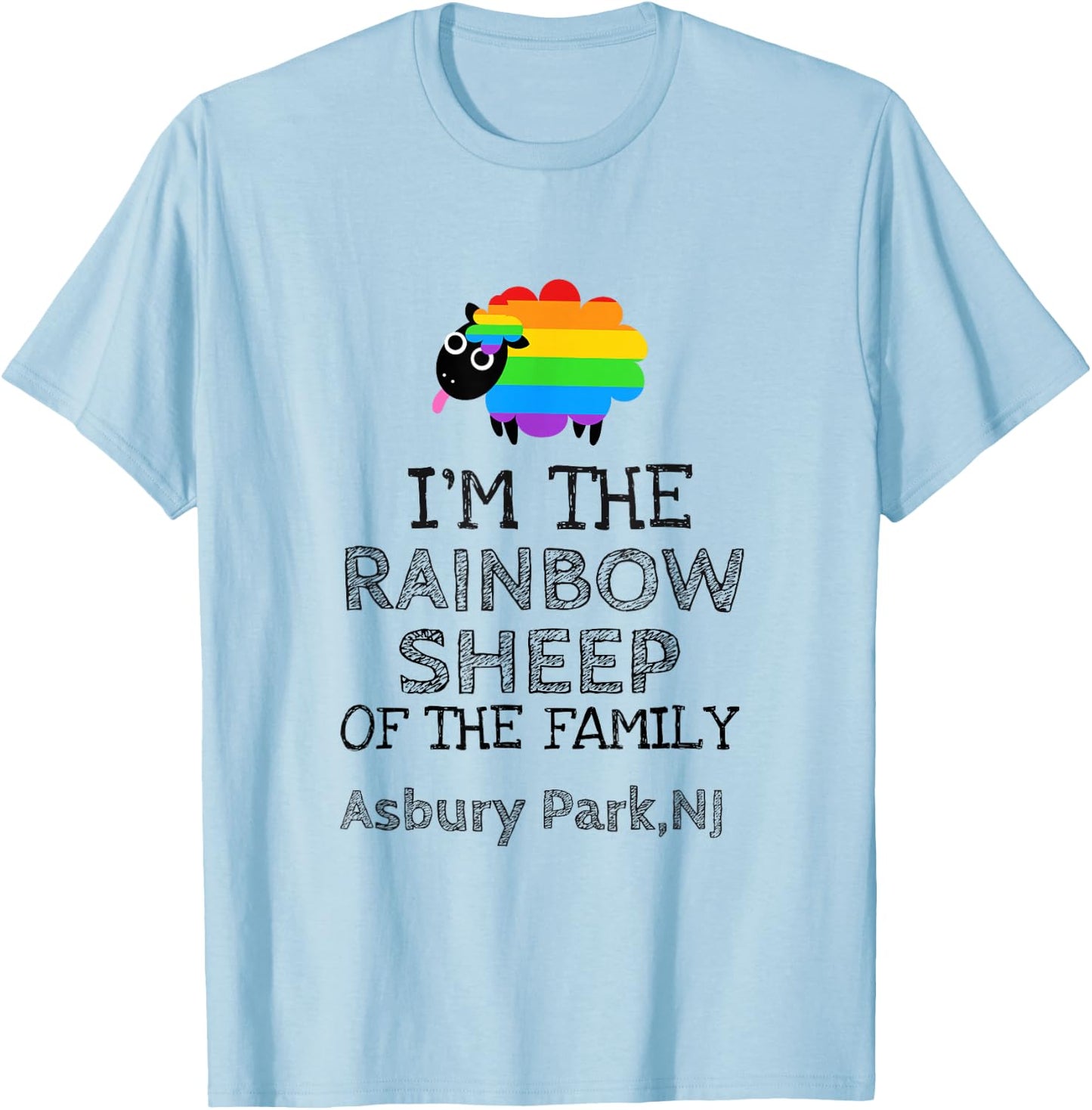 Gay By Birth Proud by Choice Asbury Park NJ Rainbow Sheep T-Shirt - T-Shirt | Light Blue