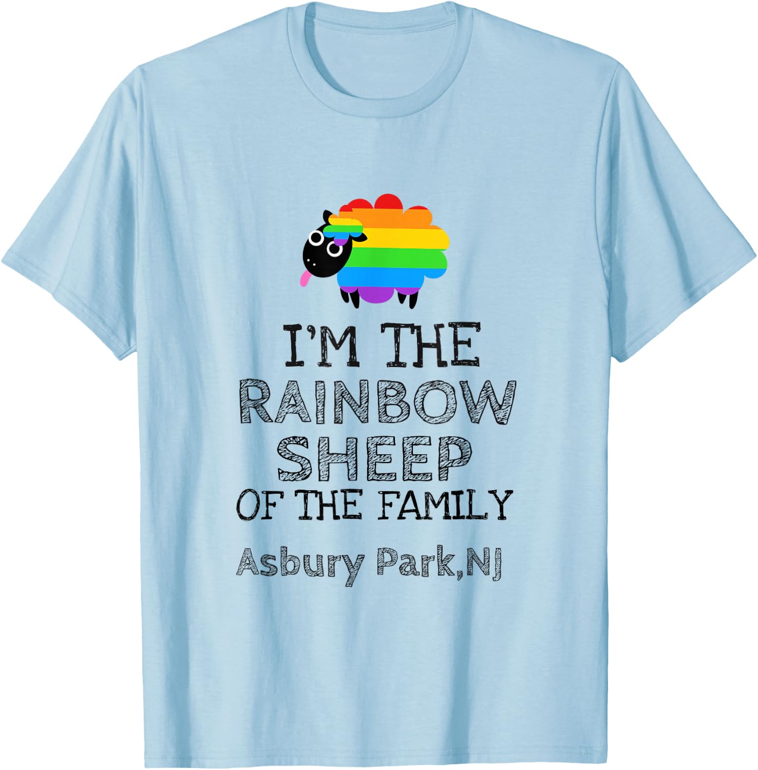 Gay By Birth Proud by Choice Asbury Park NJ Rainbow Sheep T-Shirt - T-Shirt | Light Blue