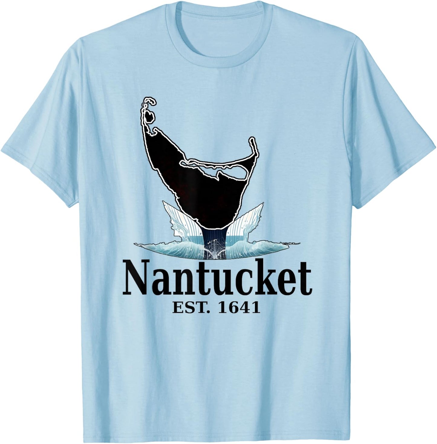 Nantucket Island MA Whale Tail Map T-Shirt - T-Shirt | Light Blue