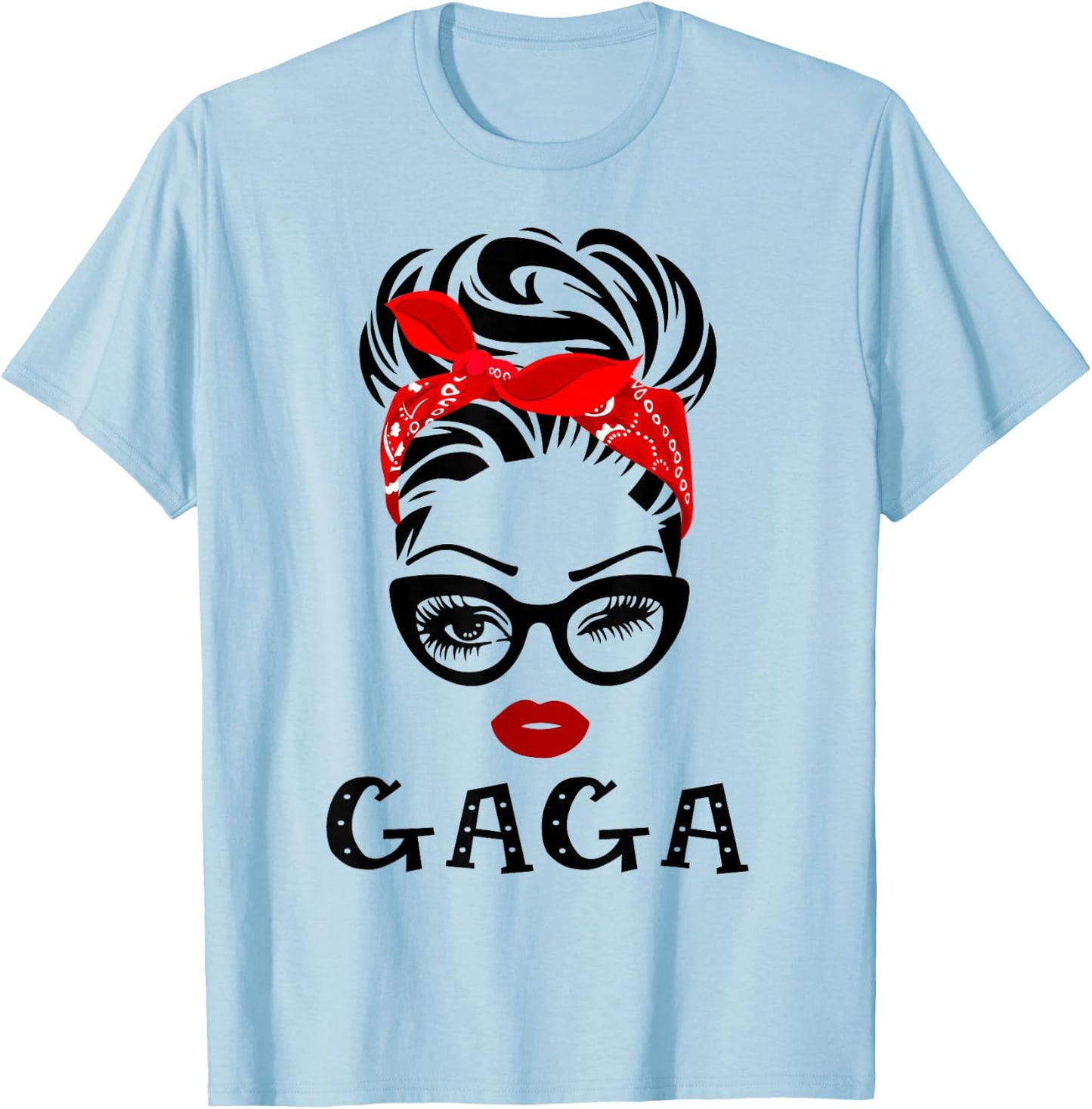 GAGA Wink Eye Woman Face Gift GAGA Grandma T-Shirt - T-Shirt | Light Blue