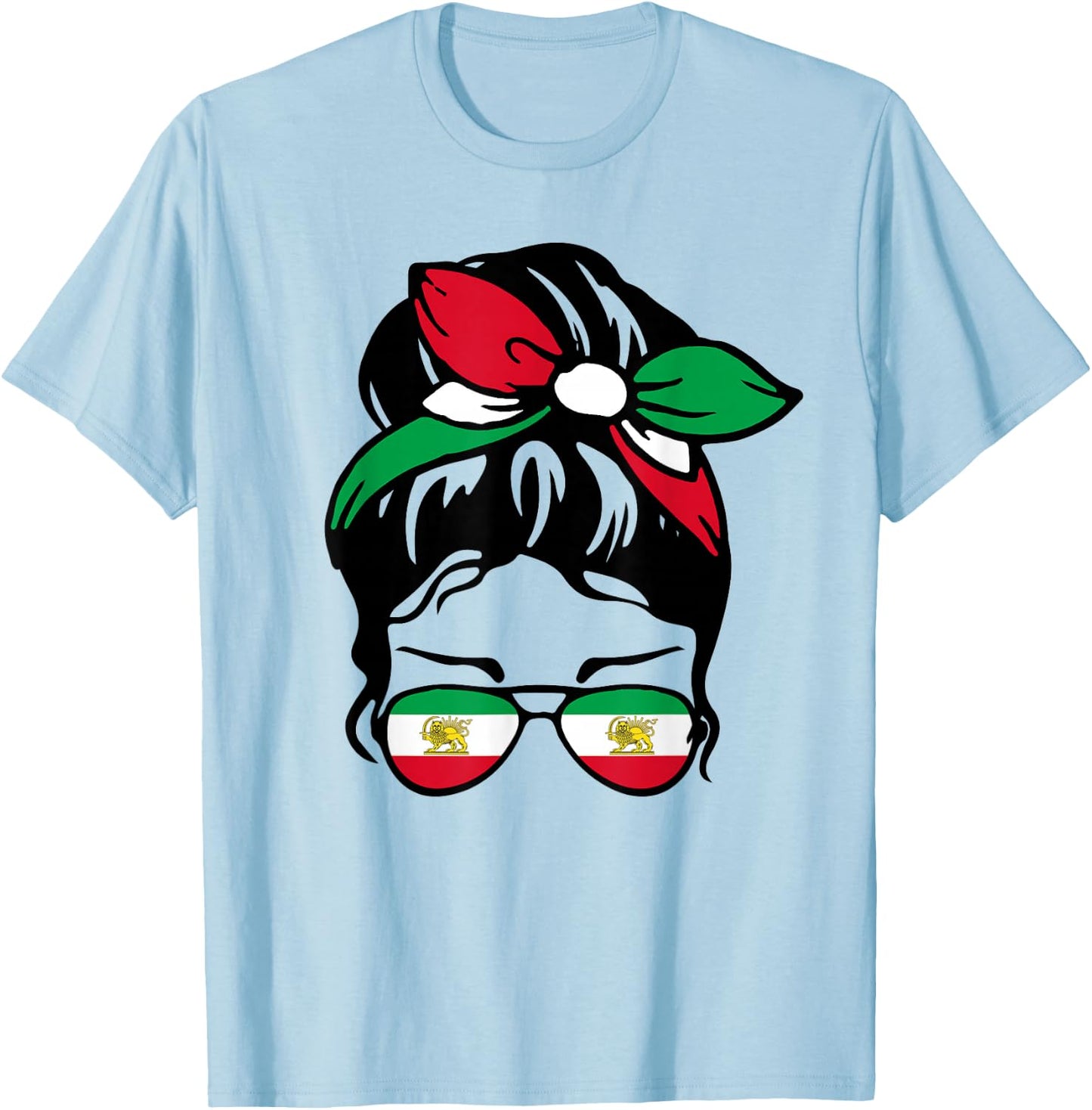 Patriotische Iran-Flagge, iranisch, niedlich, unordentlich, Dutt, Mädchen, Mutter, Kinder T-Shirt - T-Shirt | Light Blue