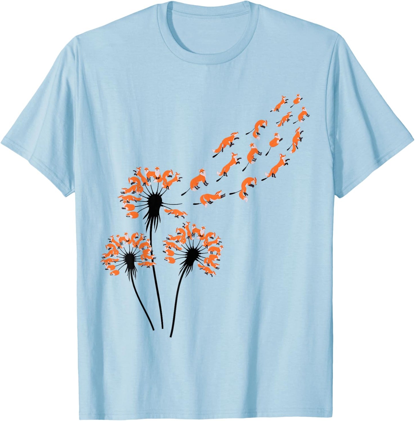 Flower Dandelion Foxes for Fox Lover | Fox T-Shirt - T-Shirt | Light Blue