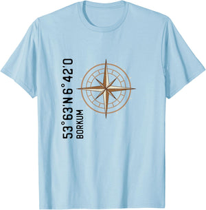 Borkum Koordinaten Design Kompass für einen Urlauber, Borkum T-Shirt - T-Shirt | Light Blue
