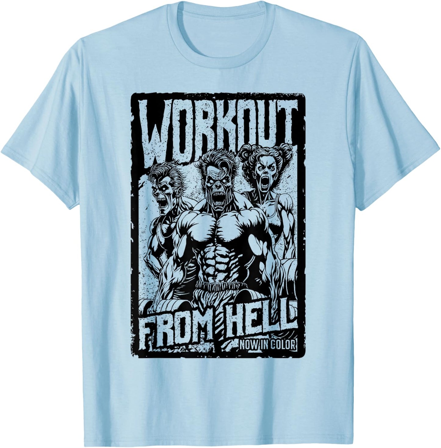 Gym Halloween Funny Retro Zombie Fitness Horror Movie Poster T-Shirt - T-Shirt | Light Blue