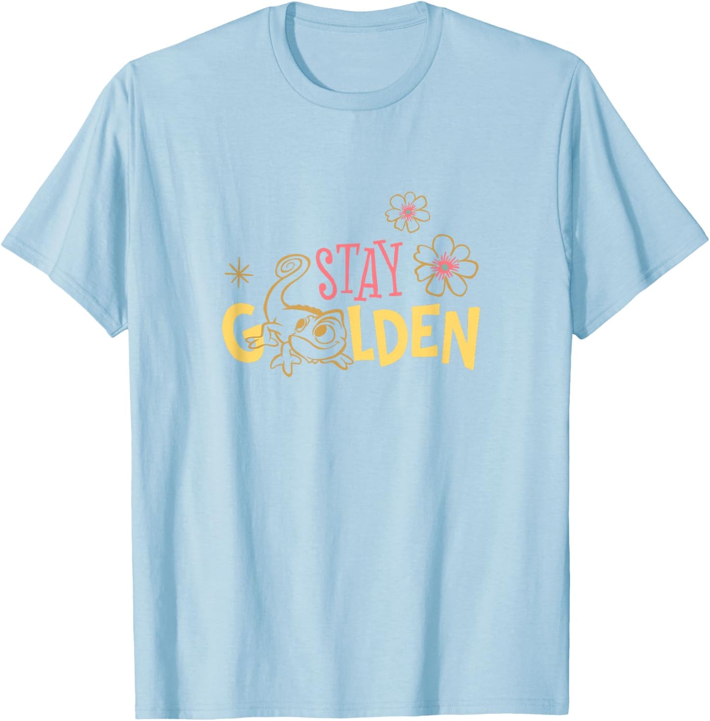 Disney Tangled Stay Golden Pascal Floral Vintage Logo T-Shirt - T-Shirt | Light Blue