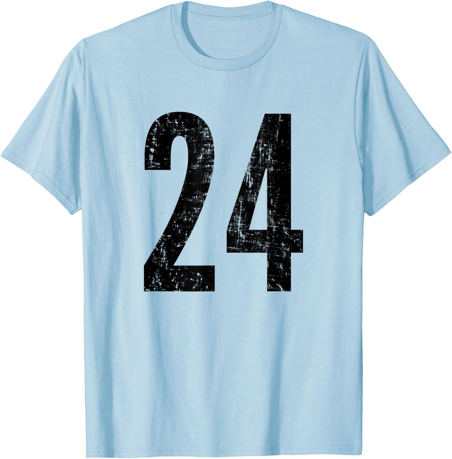 Number 24 Distressed Vintage Twenty Four Sports Practice T-Shirt - T-Shirt | Light Blue