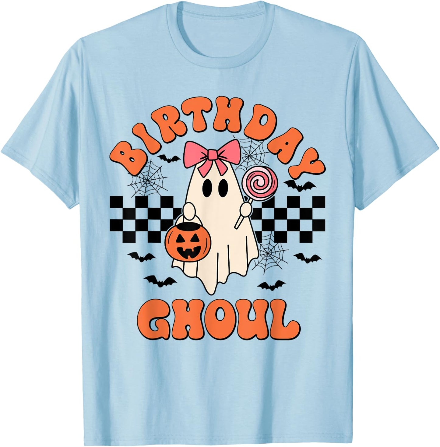 Birthday Ghoul Spooky Season Groovy Halloween Girls Kids T-Shirt - T-Shirt | Light Blue
